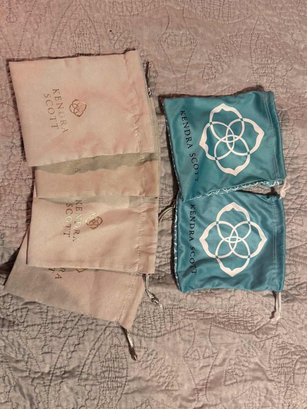 Set of 6 Kendra Scott Drawstring Pouches in Teal and grey